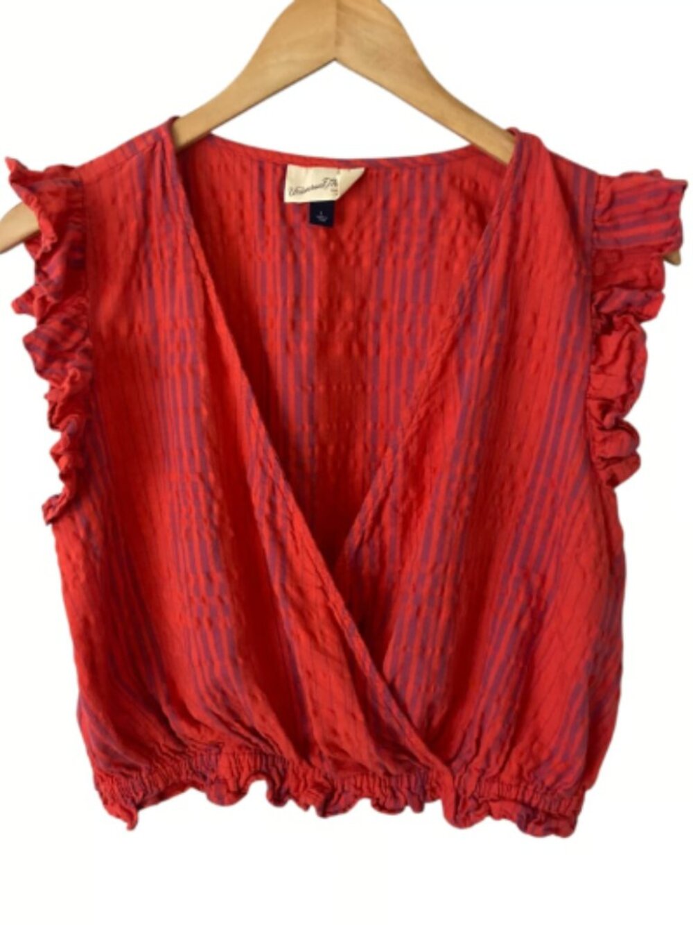 Universal Thread Flutter Sleeveless Red Stripe Crop Faux Wrap Top Sz L